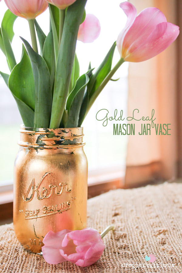 Gold Leaf Mason Jar Vase