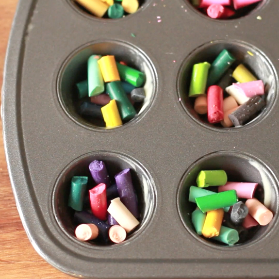 Adding Broken Crayons to a Muffin Tin