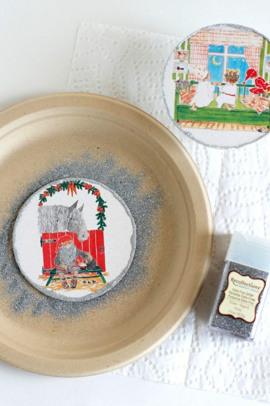 Adding Extra Fine Glitter to Coaster Ornaments