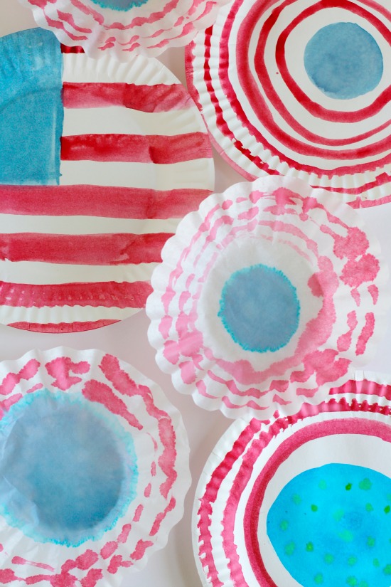 American Flag Watercoloring on Paper Plates