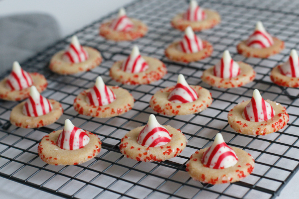 Baking up Candy Cane Cookie Buttons