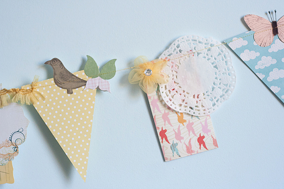 Fabric and Paper Scraps Bits and Pieces Springtime Garland
