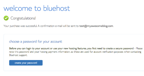 BlueHost Welcome Page for How to Start a Blog