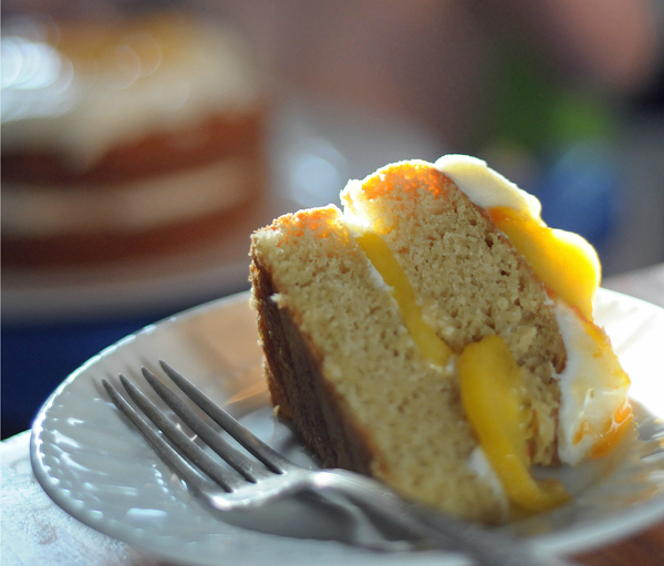 A slice of Brown Sugar Peach Cake 