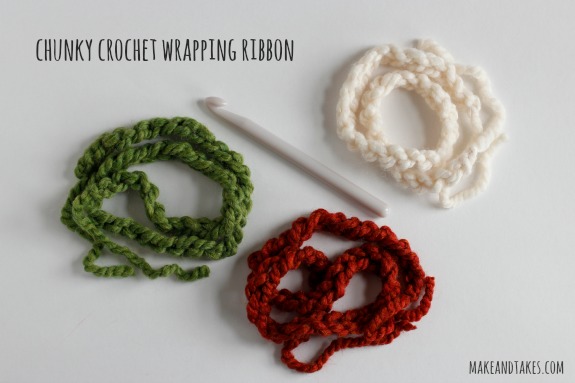 Chunky Yarn Chain Stitch Wrapping Ribbon @makeandtakes.com #crochetaday