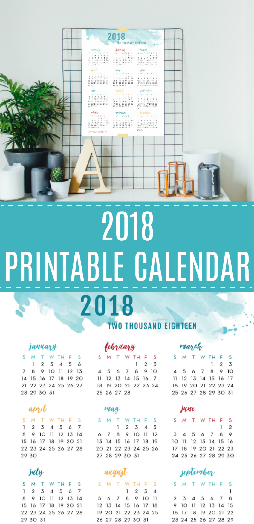 Colorful 2018 Printable Calendar