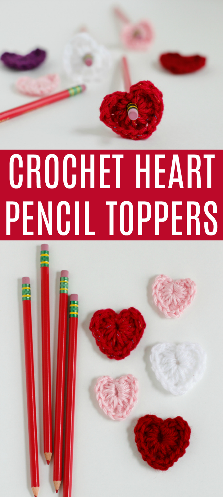 Crochet Heart Pencil Toppers Valentine's Day