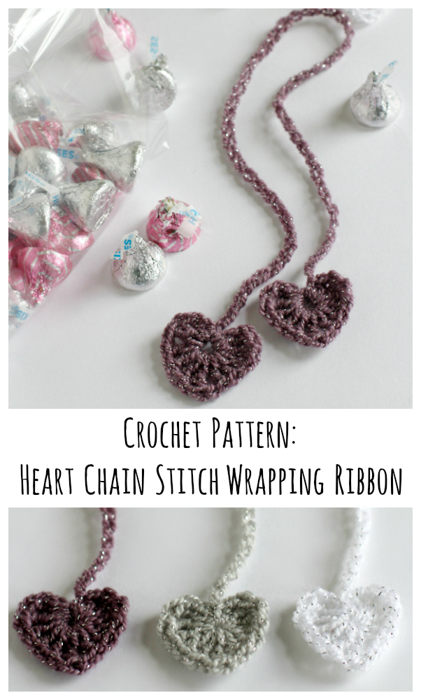 Crochet Pattern for Heart Chain Stitch Wrapping Ribbon