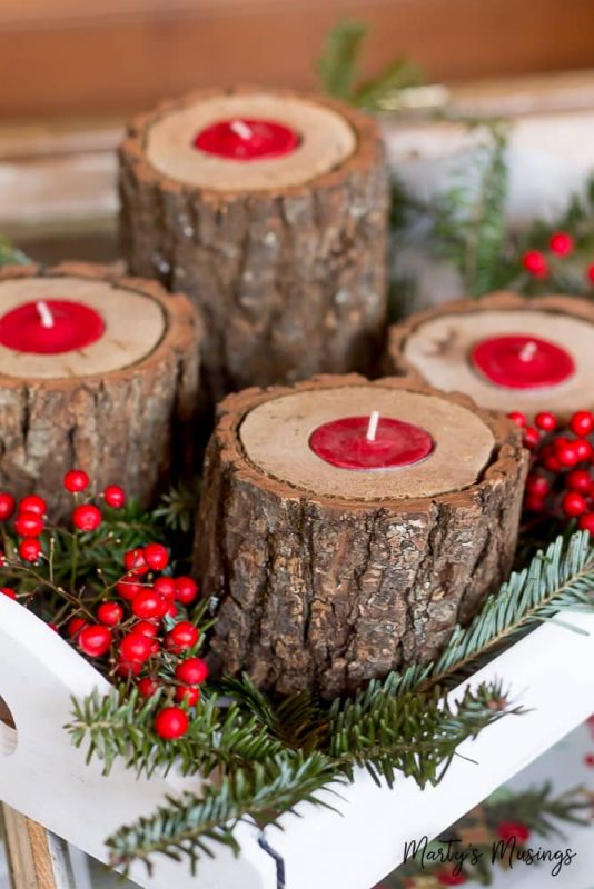 DIY Rustic Wood Candle Holders