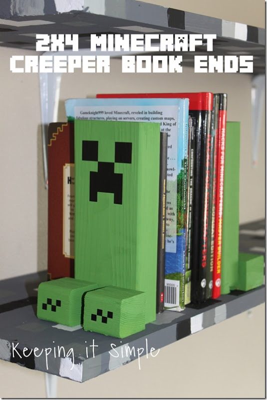 DIY Minecraft Creeper Book Ends