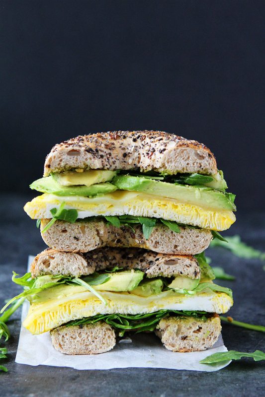 Egg, Avocado, and Pesto Bagel