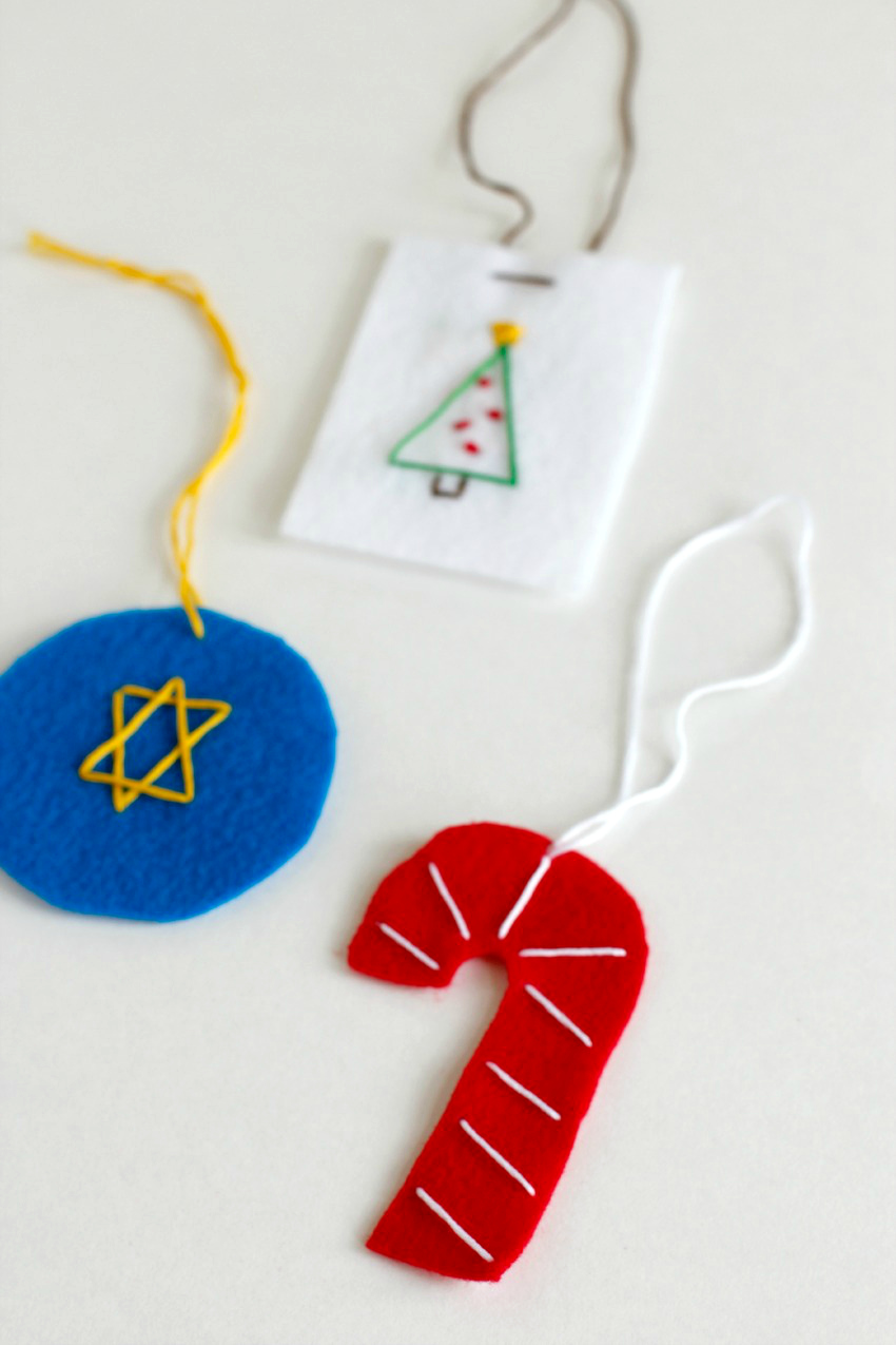 Felt Stitched Ornaments with Holiday Shapes