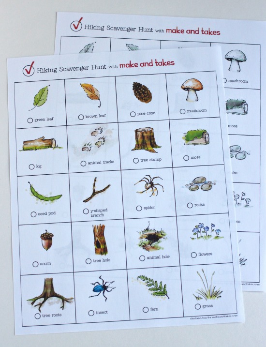 Free Hiking Scavenger Hunt Printables @makeandtakes.com