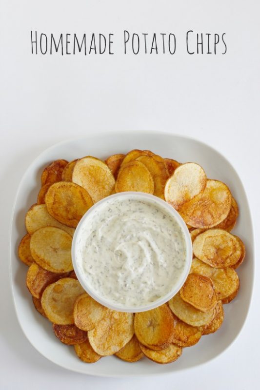 Homemade Potato Chips with Dill Veggie Dip