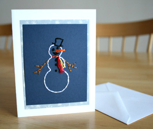 Hand-Stitched Snowman Card