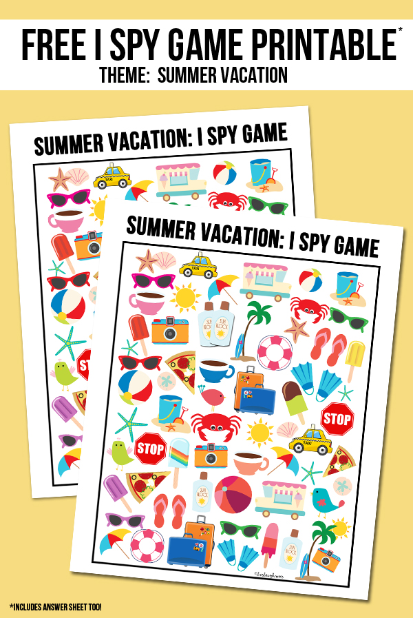 Free Summer Vacation I Spy printable!  Answer key included as well -- visit with livelaughrowe.com