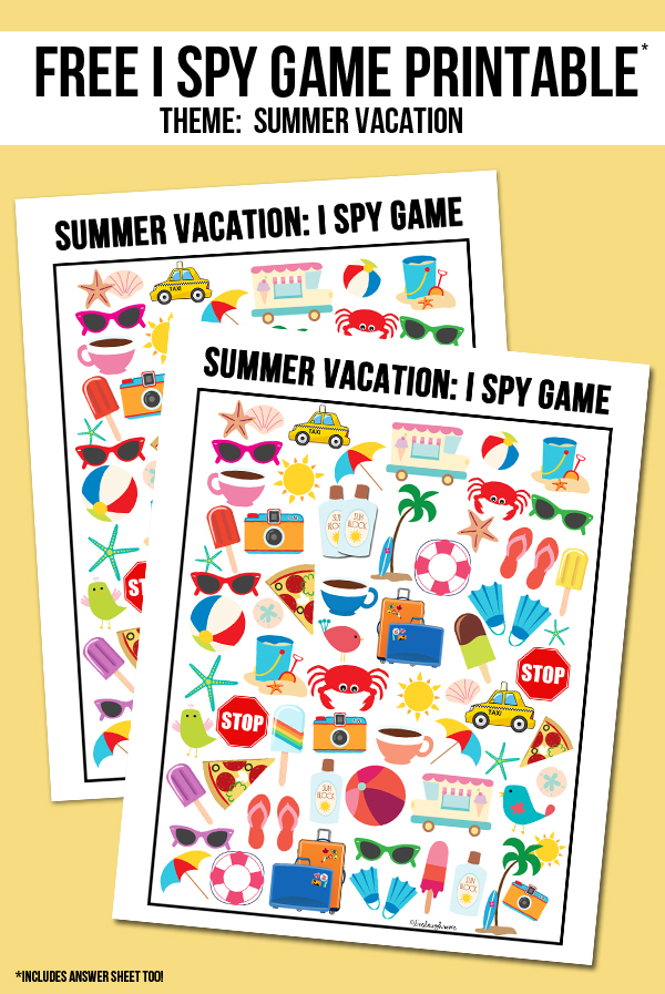 Free Summer Vacation I Spy printable! Answer key included as well -- visit with livelaughrowe.com