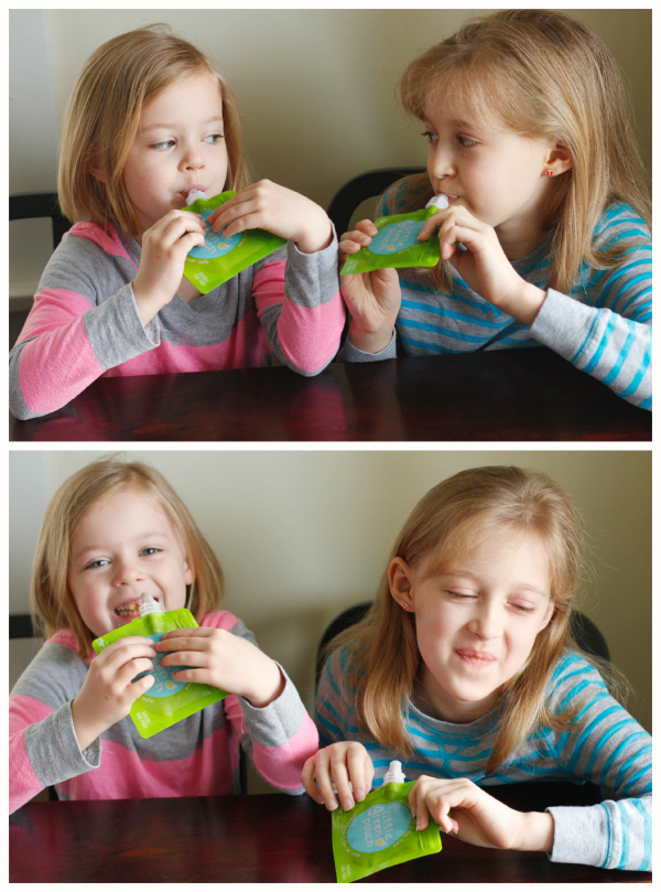 Kids Drinking from Little Green Pouches