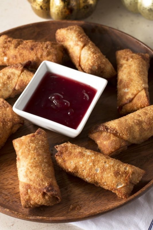 Thanksgiving Leftover Stuffed Egg Rolls & Cranberry Dipping Sauce