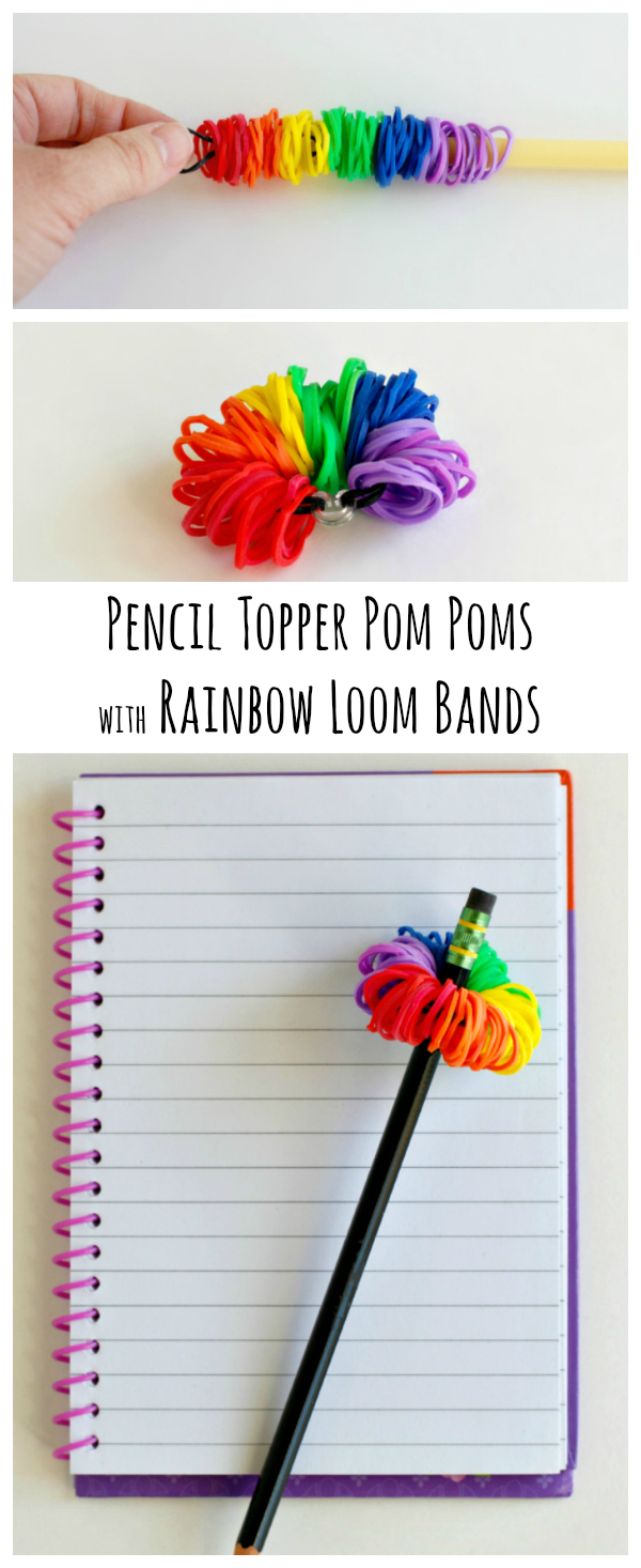 Make Festive Pencil Topper Pom Poms with Rainbow Loom Bands
