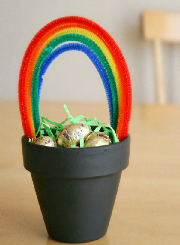 Make a St. Patrick's Day Pipe Cleaner Rainbow with Black Pot of Gold