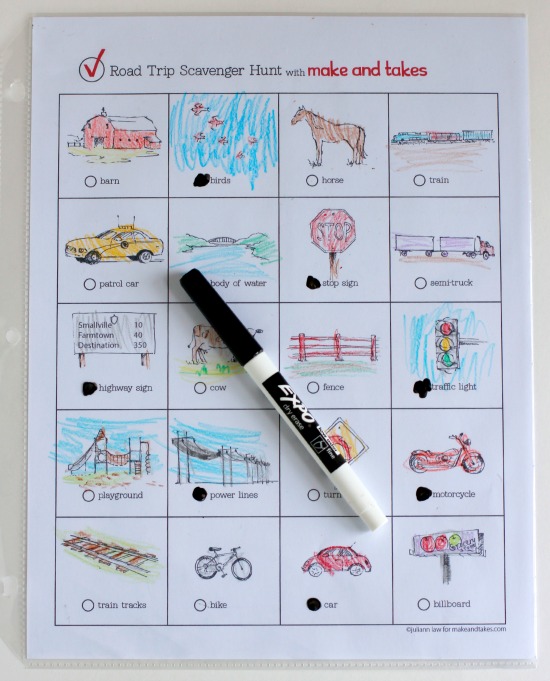 Marking on a Road Trip Scavenger Hunt Printable