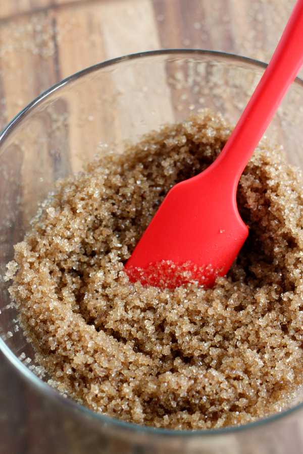 Mixing Coconut Oil and Turbinado Sugar Scrib