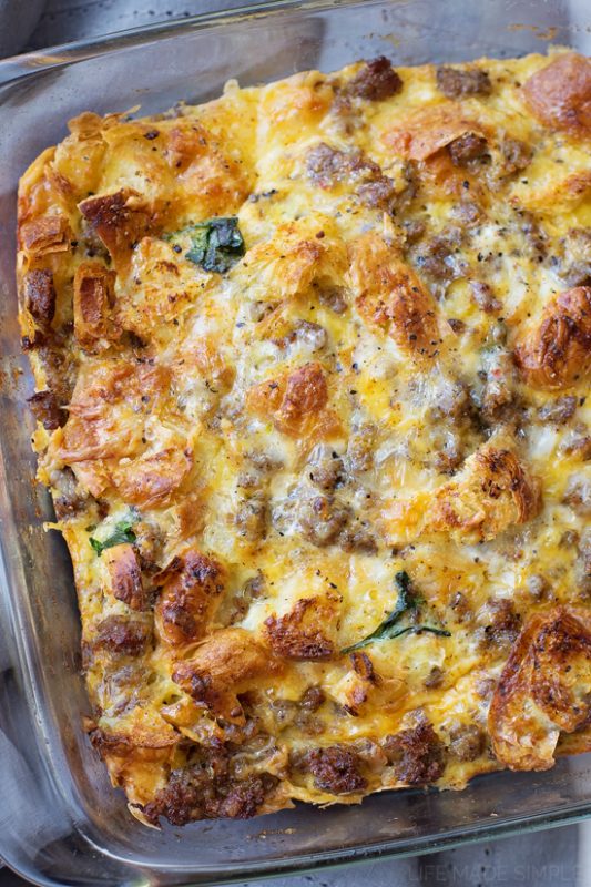 Overnight Sausage, Egg, and Croissant Breakfast Bake