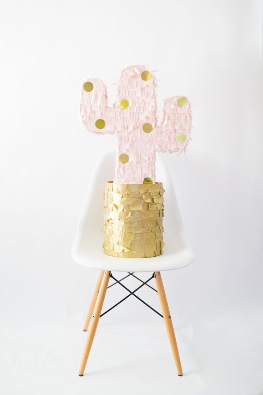 DIY Pink & Gold Polka Dot Cactus Piñata