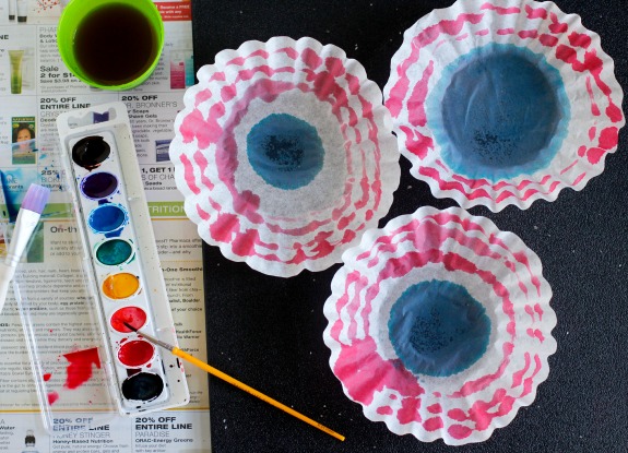 Painting Watercolor Coffee Filters for the 4th of July