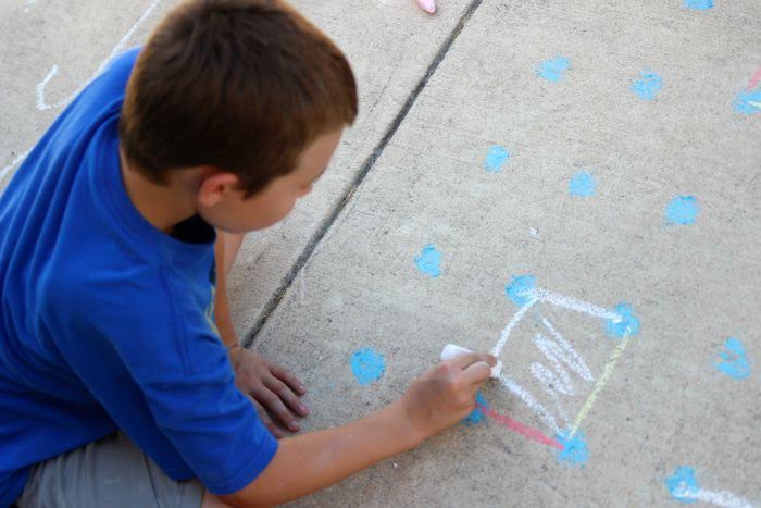 Playing Sidewalk Chalk Games for Kids- Dots and Boxes