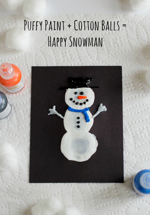 Puffy Paint + Cotton Balls = Happy Snowman