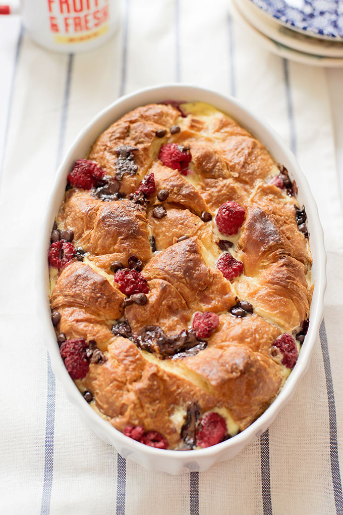 Raspberry Chocolate Croissant Pudding