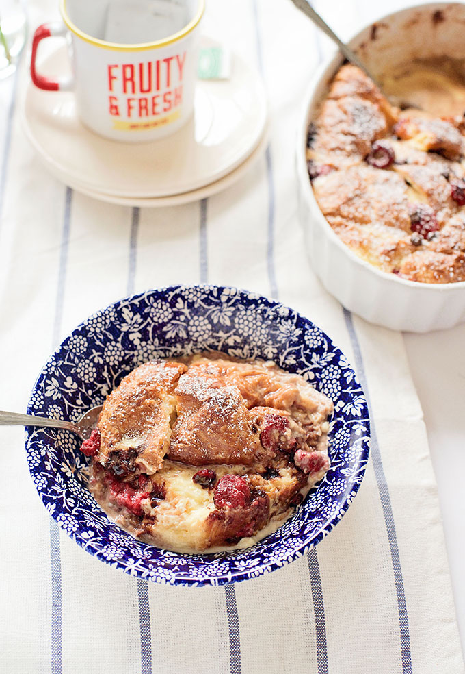 Raspberry Chocolate Croissant Pudding