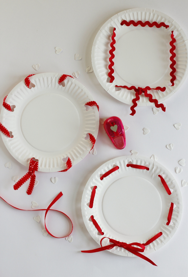 Ribbon Wrapped Valentine's Day Heart Punched Plates