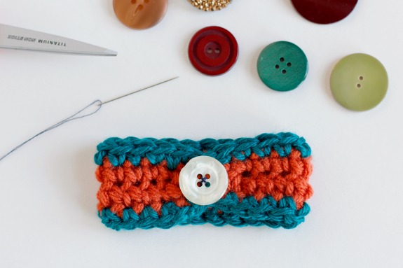 Sewing on a Button for a Crochet Bracelet 
