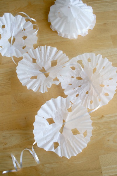 Coffee Filter Snowflakes on a String