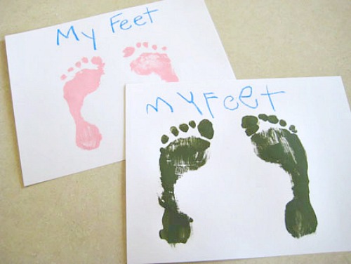 Stamping Feet with Paint for a Craft