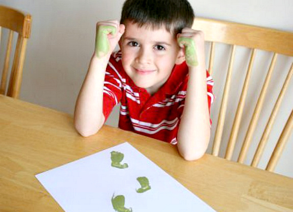 Stamping Leprechaun Feet with Kids Hands