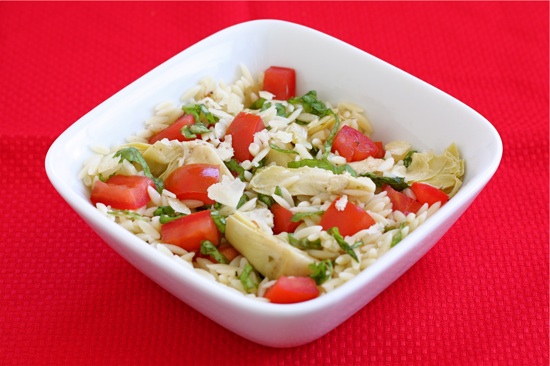 Summer artichoke orzo salad