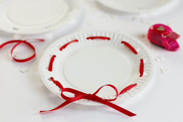 Threading Ribbon in Heart Hole Punch Valentine's Plates