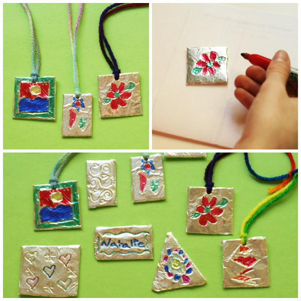 Tin Foil Pendants with Marker Designs