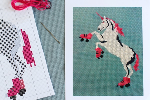 Unicorn Roller Skating Cross Stitch Kit