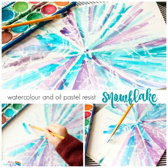 Watercolor and Oil Pastel Resist Snowflake