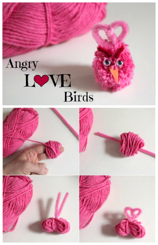 Valentine's Day Pom Pom Angry Birds Yarn Craft