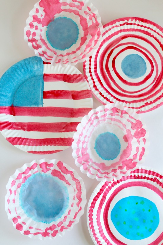 Watercolor Paper Plates with an American Flag for the 4th of July
