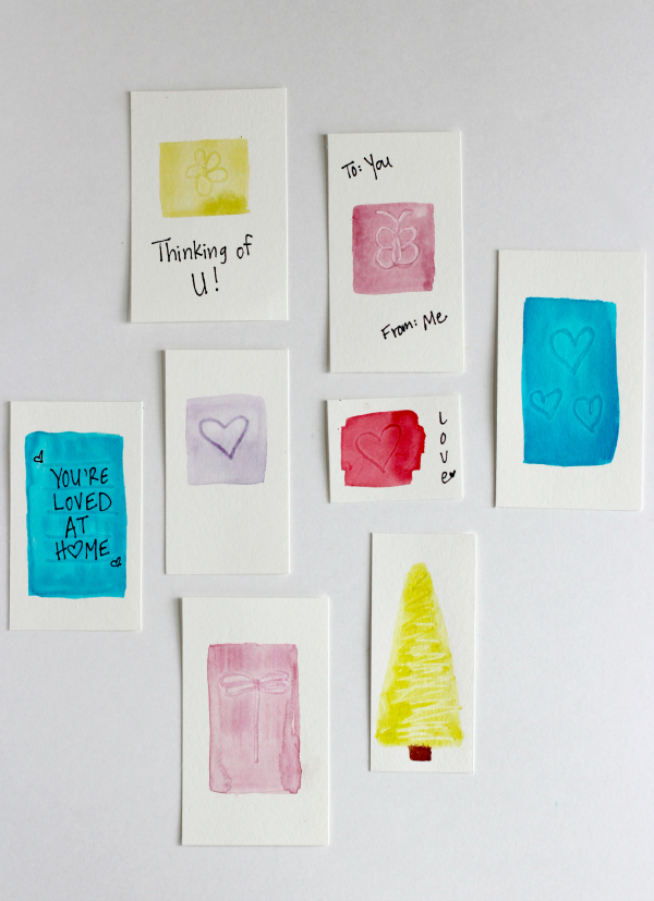 Watercoloring Gift Tags with Indent Brush Designs