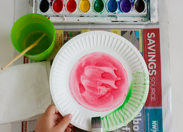 Watercoloring a Watermelon for a Frisbee Flyer Craft