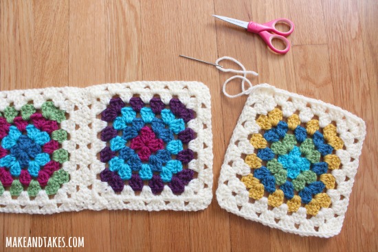 Whipstitching rows in a Granny Square Blanket