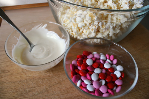 White Chocolate Popcorn with Valentine Candies